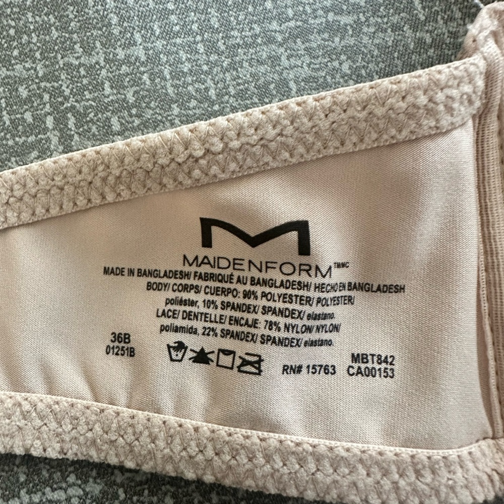 Maidenform Wireless T-Shirt Bra 36B Nude Beige Lightly Lined Straps NEW - Picture 4 of 9